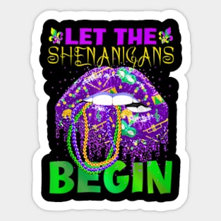 Let The Shenanigans Begin Mardi Gras Lips Kids Men Sticker